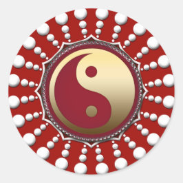 Red&White Dots Golden Yin Yang Sticker