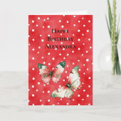 Red White Dots Red Green Butterflies Birthday Karte (Vorderseite)