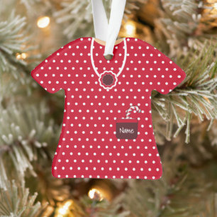 Red & White Dotter Weihnachtskleid Personalisiert Ornament