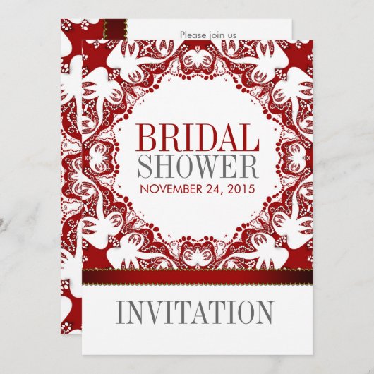 Red White Doves Batik Brautparty Party Invitati Einladung (Vorne/Hinten)