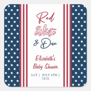 Red White & Due 4. Juli Babydusche Quadratischer Aufkleber