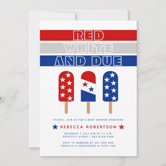 Red White Due 4. Juli Eisdusche Pop Babydusche Einladung (Vorderseite)