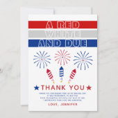 Red White Due 4. Juli Feuerwehr Baby Dusche Dankeskarte (Vorderseite)