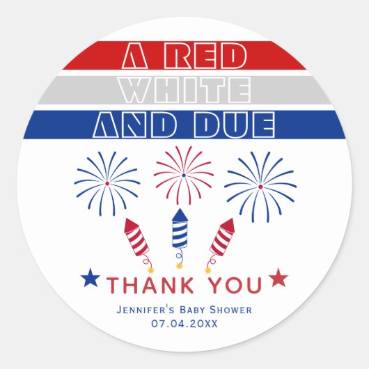 Red White Due 4. Juli Feuerwehr Baby Dusche Runder Aufkleber (Vorderseite)