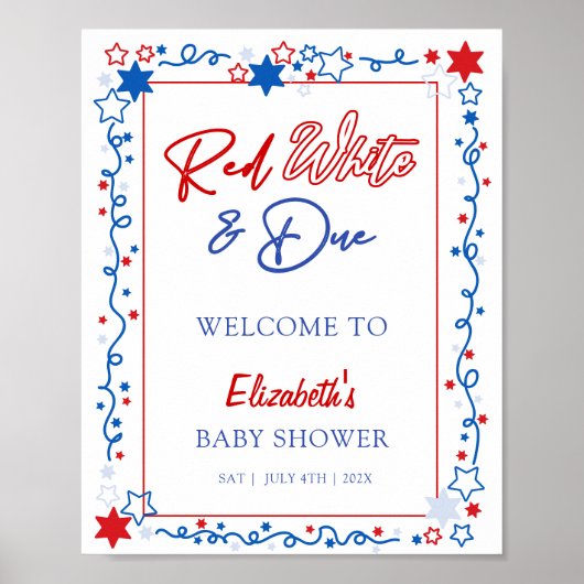 Red White & Due Baby Dusche Begrüßungszeichen Poster (Vorne)
