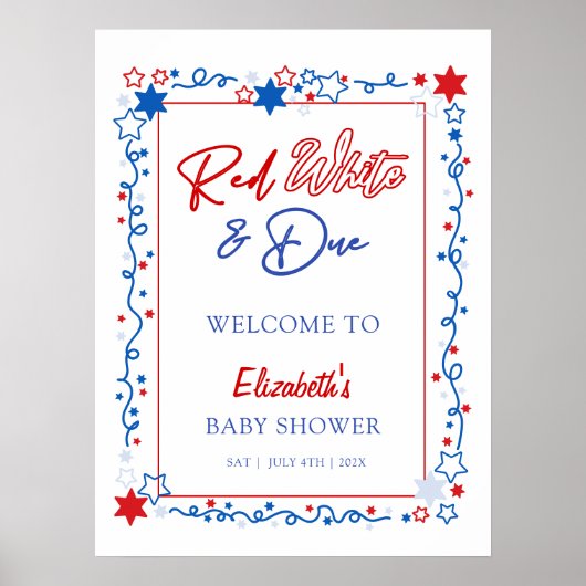 Red White & Due Baby Dusche Begrüßungszeichen Poster (Vorne)