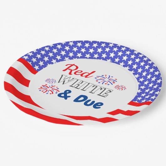 Red White & Due Baby Dusche Pappteller (Schrägansicht)