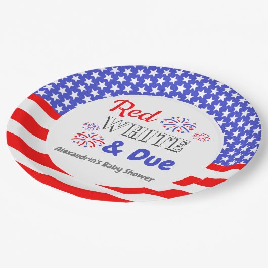 Red White & Due Baby Dusche Pappteller (Schrägansicht)