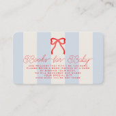 Red White & Due Bow Blue Stripes Baby Book Request Begleitkarte (Vorderseite)