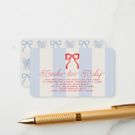 Red White & Due Bow Blue Stripes Baby Book Request Begleitkarte