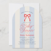 Red White & Due Bow Stripes Boy Baby Shower Einladung (Vorderseite)