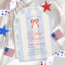 Red White & Due Bow Stripes Boy Baby Shower Einladung