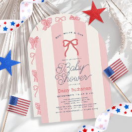 Red White & Due Bow Stripes Girl Baby Shower Einladung