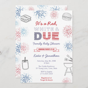 Red White Due Family Baby Dusche Party am 4. Juli  Einladung