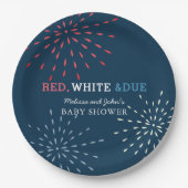 Red, White & Due July 4. Feuerwerk Babydusche Pappteller (Vorderseite)