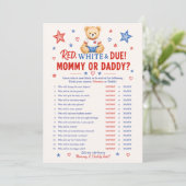 Red White & Due Mommy oder Daddy Spiel Einladung (Stehend Vorderseite)