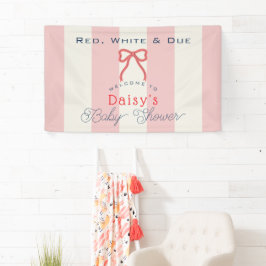 Red White & Due Red Bow Stripes Girl Baby Shower Banner