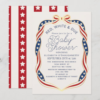 Red White & Due Ribbon Gender Neutral Baby Shower Einladung