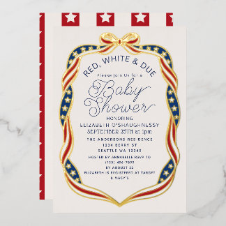 Red White & Due Ribbon Gender Neutral Baby Shower Folieneinladung
