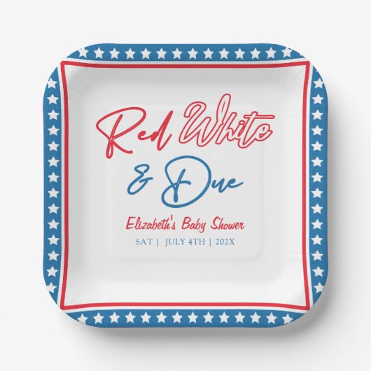 Red White & Due Stars 4. Juli Babydusche Pappteller (Vorderseite)