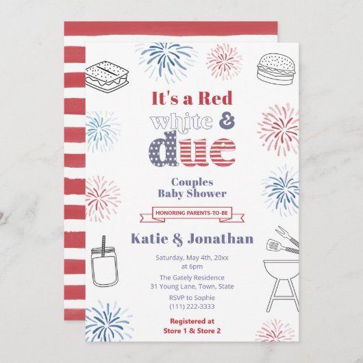 Red White Due Summer Baby Dusche Party Einladung (Vorne/Hinten)