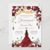 Red White Elegant Floral Butterfly Quinceanera V3 Einladung (Vorderseite)