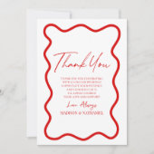 Red White Elegant Wavy Border Photo Wedding Dankeskarte (Vorderseite)