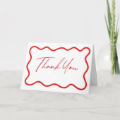 Red White Elegant Wavy Border Wedding Dankeskarte (Vorderseite)