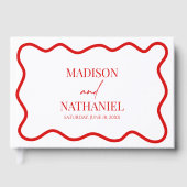 Red White Elegant Wavy Border Wedding Gästebuch (Vorderseite)