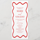 Red White Elegant Wavy Border Wedding Programm (Vorderseite)