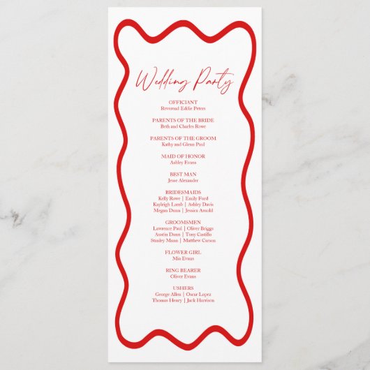 Red White Elegant Wavy Border Wedding Programm (Rückseite)