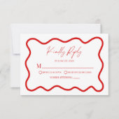 Red White Elegant Wavy Border Wedding RSVP Card (Vorderseite)