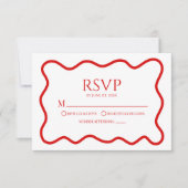 Red White Elegant Wavy Border Wedding RSVP Card (Vorderseite)