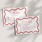 Red White Elegant Wavy Border Wedding RSVP Card Karte