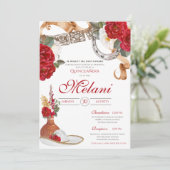 Red White Elegante Rose Charro Mariachi Quinceaner Einladung (Stehend Vorderseite)