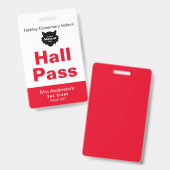 Red White Elementary School Hall Pass Ausweis (Vorder- & Rückseite)