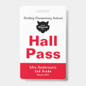 Red White Elementary School Hall Pass Ausweis (Vorderseite)
