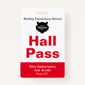 Red White Elementary School Hall Pass Ausweis (Vorderseite)