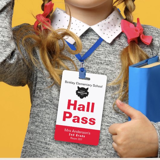Red White Elementary School Hall Pass Ausweis