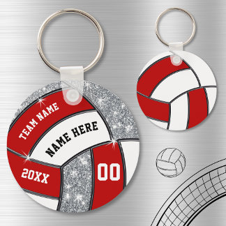 Red White Faux Silver Glitter Volleyball Keychains Schlüsselanhänger