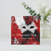 Red White Feathers Masquerade Geburtstagsparty Einladung (Stehend Vorderseite)