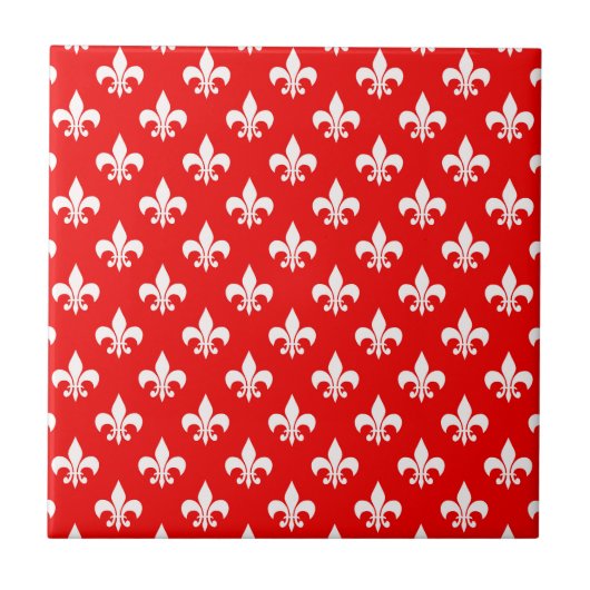 Red White Fleur-de-lis Fliese (Vorderseite)
