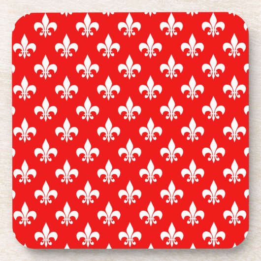 Red White Fleur-de-lis Getränkeuntersetzer (Vorderseite)