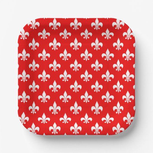 Red White Fleur-de-lis Pappteller (Vorderseite)