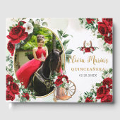 Red White Floral Charro Boots Quinceanera Foto Gästebuch (Vorderseite)