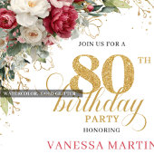 Red white floral chic 80th birthday invitation  einladung