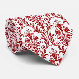 Red White Floral Damask Krawatte