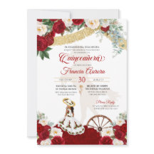 Red White Floral Elegante Gold - Charro Quinceaner