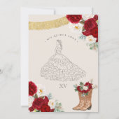 Red White Floral Elegante Gold Charro Quinceanera Einladung (Rückseite)