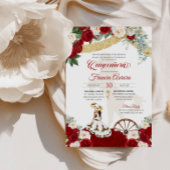 Red White Floral Elegante Gold Charro Quinceanera Einladung
